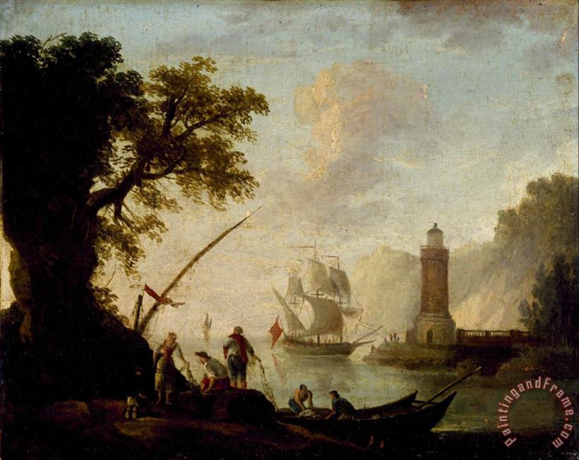 In the style of Claude-Joseph Vernet A Mediterranean Coastal View Art Painting