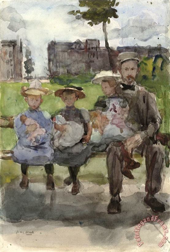 Isaac Israels A Man with Three Girls on a Bench in The Oosterpark in Amsterdam Art Painting