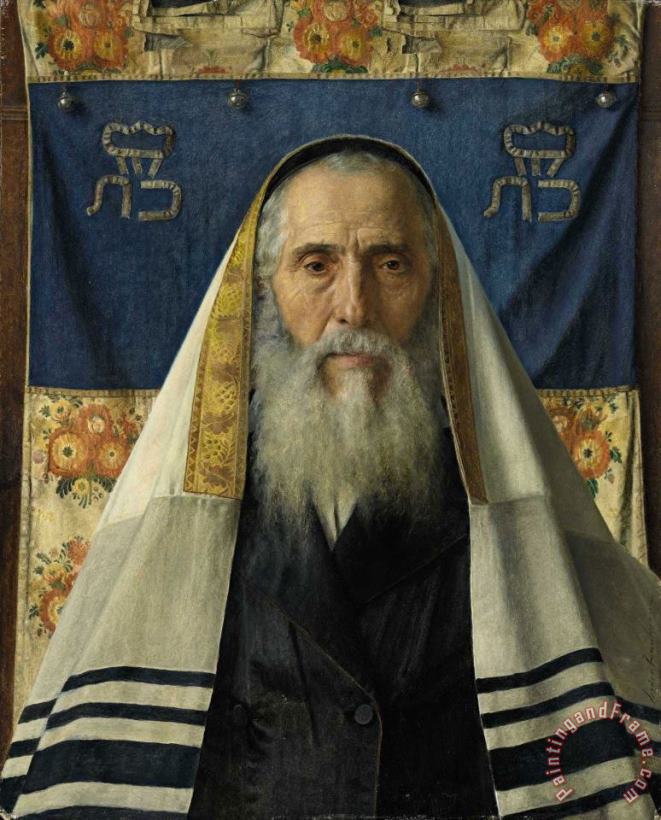 Isidor Kaufmann Portrait of a Rabbi with Prayer Shawl Art Painting