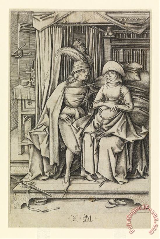 Israhel van Meckenem A Couple Seated on a Bed Art Painting