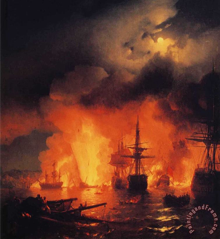 Battle of Cesme at Night painting - Ivan Constantinovich Aivazovsky Battle of Cesme at Night Art Print