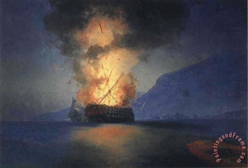Exploding Ship painting - Ivan Constantinovich Aivazovsky Exploding Ship Art Print