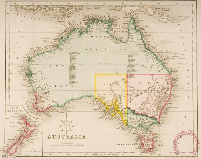 J Archer Map of Australia and New Zealand Art Painting