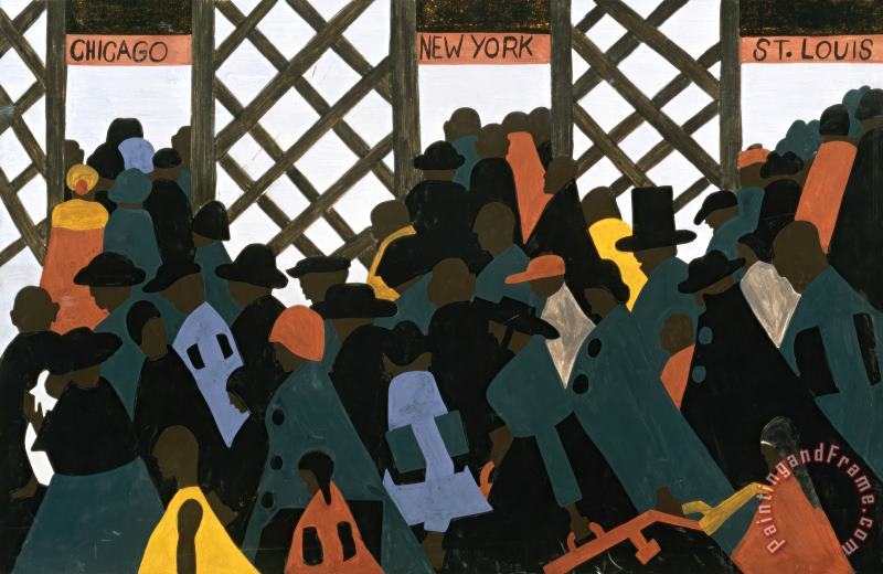The Migration Series, Panel No. 1: During World War I There Was a Great Migration North by Southern African Americans. painting - Jacob Lawrence The Migration Series, Panel No. 1: During World War I There Was a Great Migration North by Southern African Americans. Art Print