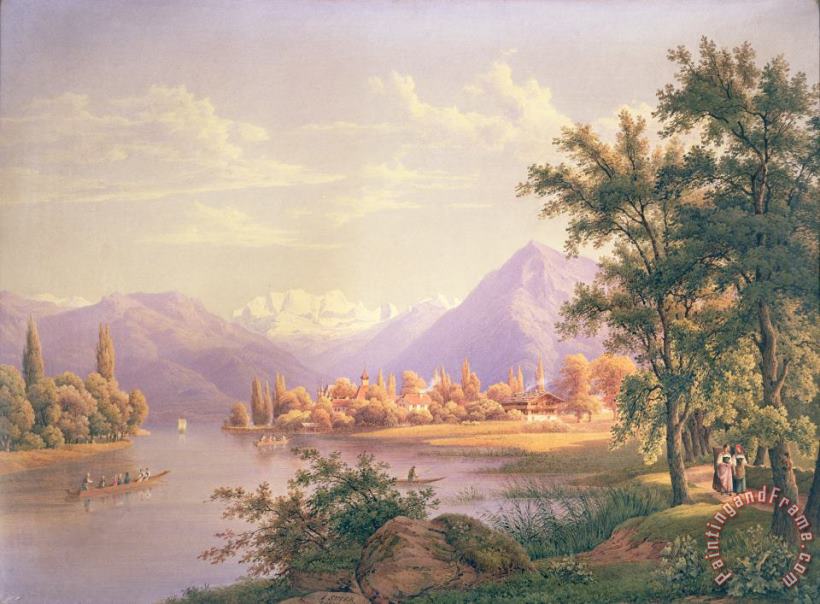 A View of Scherzingen on the Lake of Thun painting - Jakob Suter A View of Scherzingen on the Lake of Thun Art Print