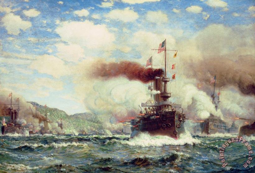 James Gale Tyler Naval Battle Explosion Art Painting
