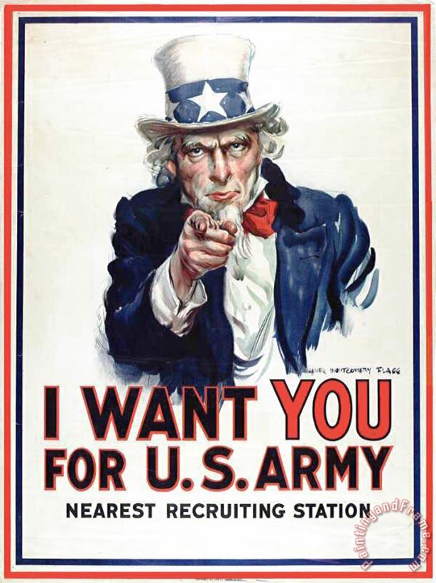 I Want You For The Us Army Recruitment Poster During World War I painting - James Montgomery Flagg I Want You For The Us Army Recruitment Poster During World War I Art Print