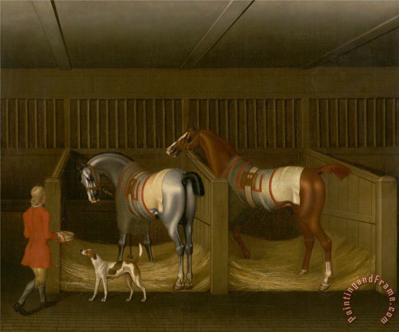 The Stables And Two Famous Running Horses Belonging to His Grace, The Duke of Bolton painting - James Seymour The Stables And Two Famous Running Horses Belonging to His Grace, The Duke of Bolton Art Print