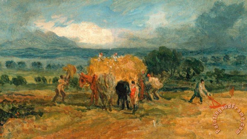 James Ward A Harvest Scene with Workers Loading Hay on to a Farm Wagon Art Print
