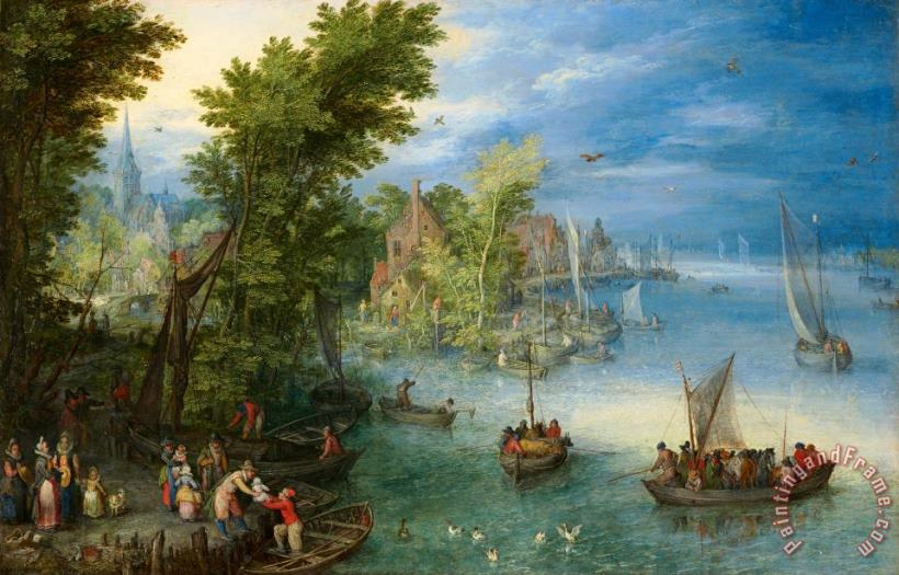 River Landscape painting - Jan Breughel River Landscape Art Print