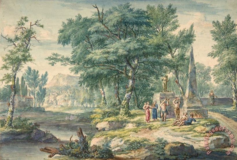 Arcadian Landscape with Figures Making Music painting - Jan Van Huysum Arcadian Landscape with Figures Making Music Art Print