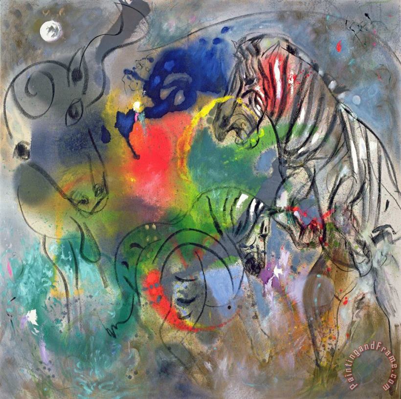 Zebra Mares painting - Jane Deakin Zebra Mares Art Print