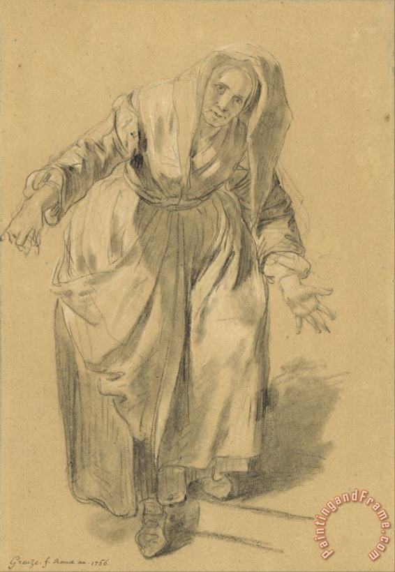 Jean-Baptiste Greuze  Old Woman with Arms Outstretched (study for The Neapolitan Gesture) Art Painting
