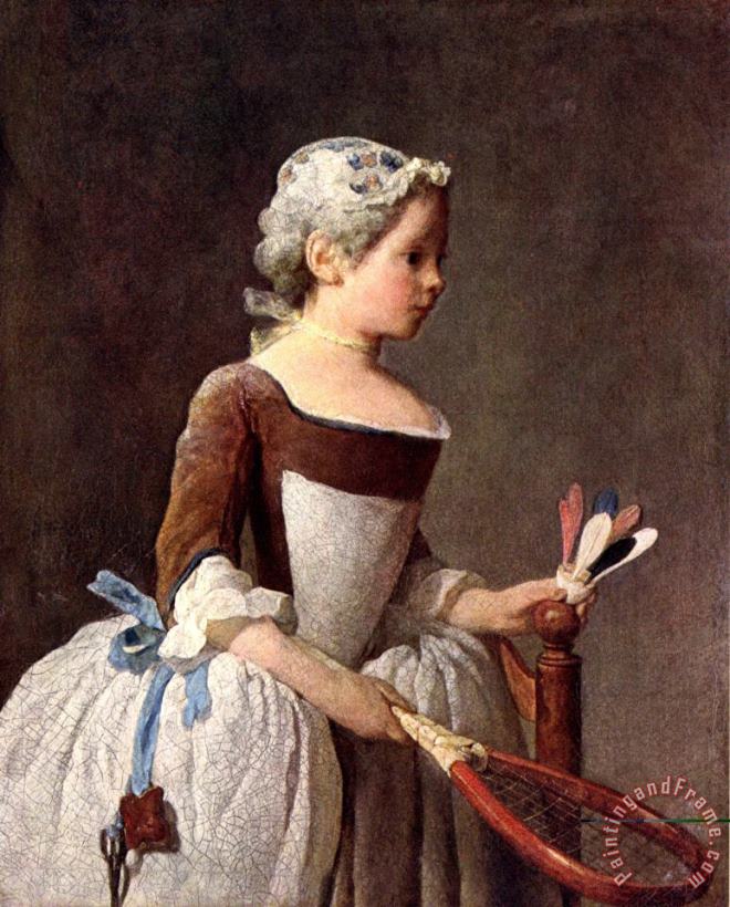 Girl with a Featherball Racket painting - Jean-Baptiste Simeon Chardin Girl with a Featherball Racket Art Print