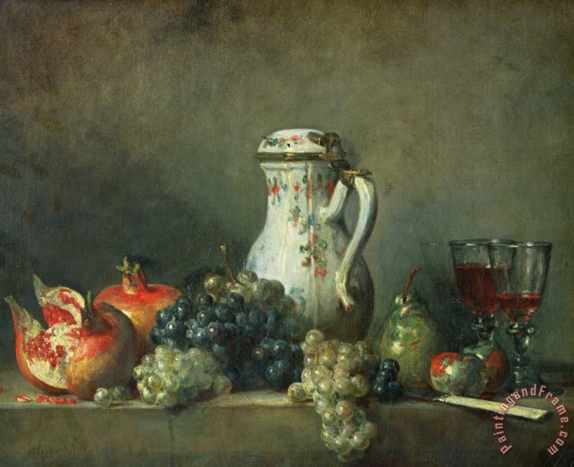 Still Life with Grapes and Pomegranates painting - Jean-Baptiste Simeon Chardin Still Life with Grapes and Pomegranates Art Print