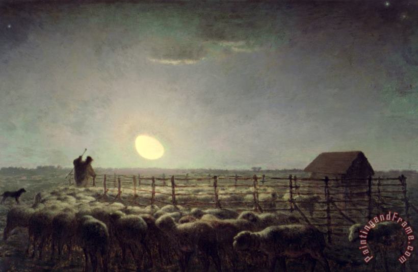 The Sheepfold Moonlight painting - Jean-Francois Millet The Sheepfold Moonlight Art Print