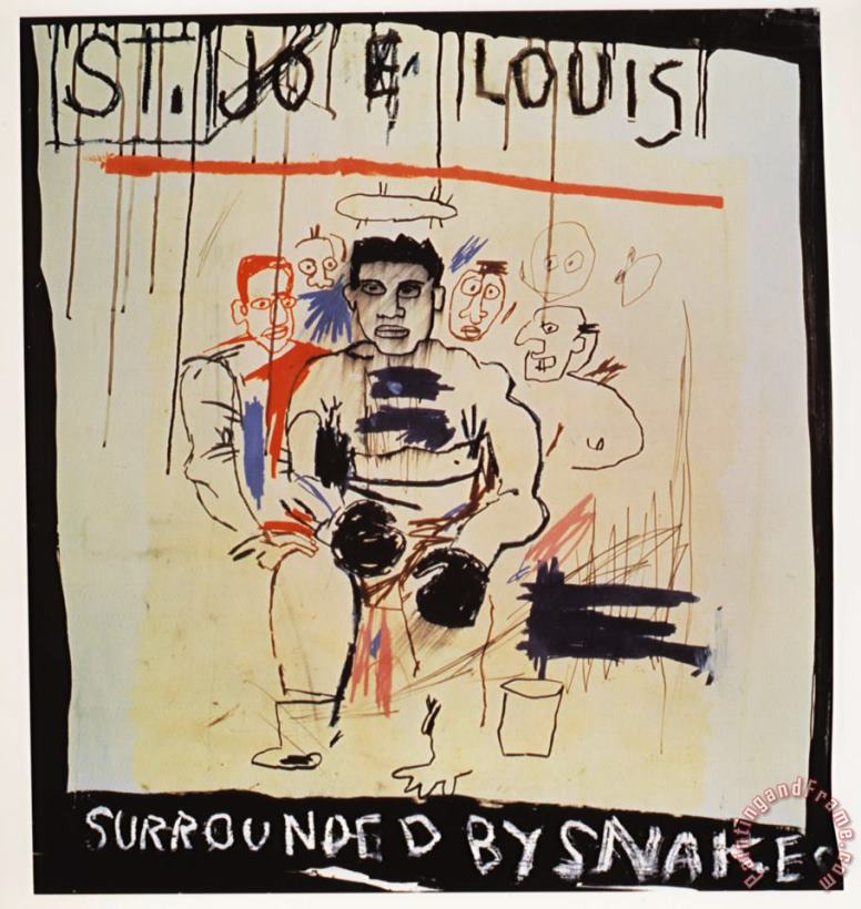 Jean-michel Basquiat St Joe Louis Surrounded Snake Art Painting