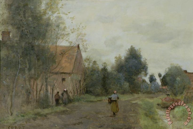 Jean Baptiste Camille Corot Village Street in the Morning Art Painting