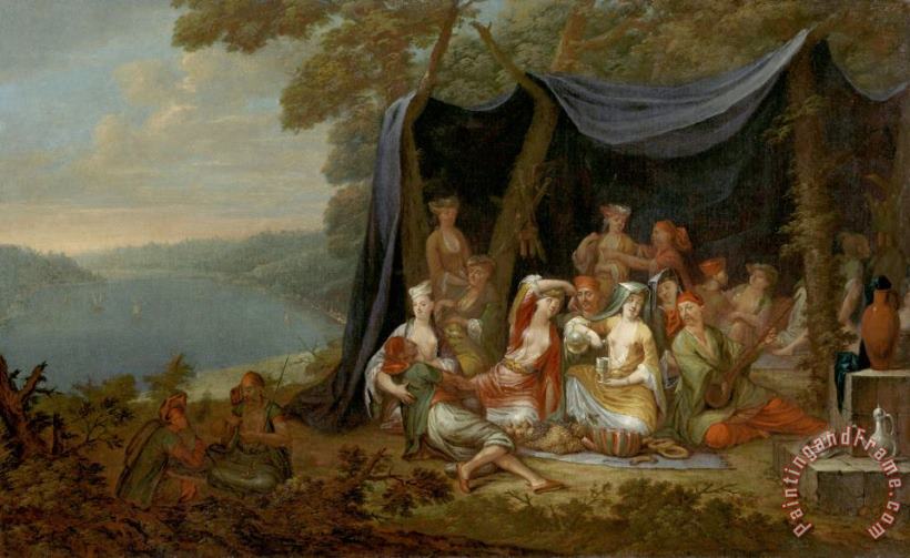 Jean Baptiste Vanmour Fete Champetre with Turkish Courtiers Under a Tent Art Painting
