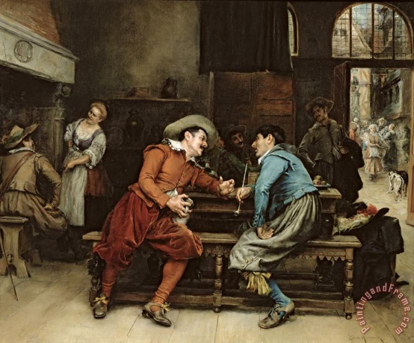 Jean Charles Meissonier Two Men Talking In A Tavern Art Painting