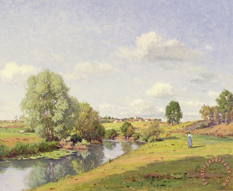 Jean F Monchablon The River Saone near Grignancourt Art Painting