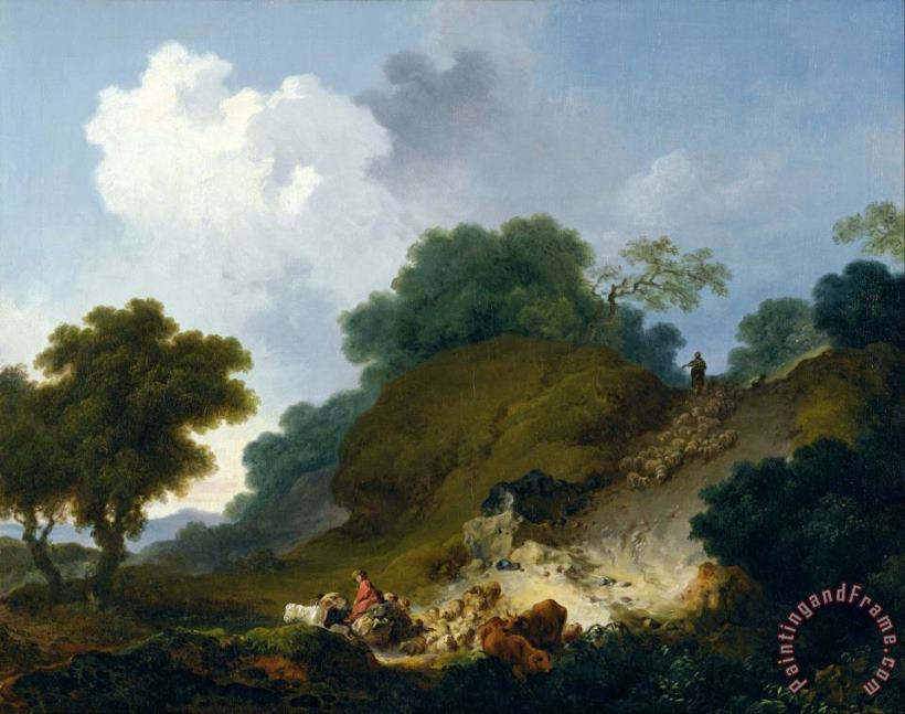 Jean Honore Fragonard Landscape with Shepherds And Flock of Sheep Art Painting