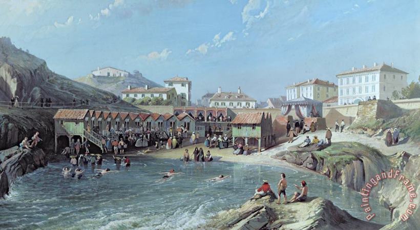 Jean Jacques Alban de Lesgallery The Beginning Of Sea Swimming In The Old Port Of Biarritz Art Print