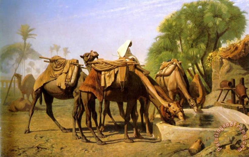 Jean Leon Gerome Camels at The Trough Art Print