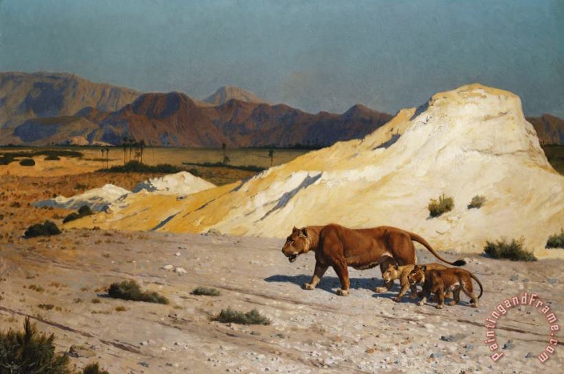Lioness And Cubs painting - Jean Leon Gerome Lioness And Cubs Art Print