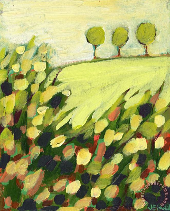Three Trees on a Hill painting - Jennifer Lommers Three Trees on a Hill Art Print