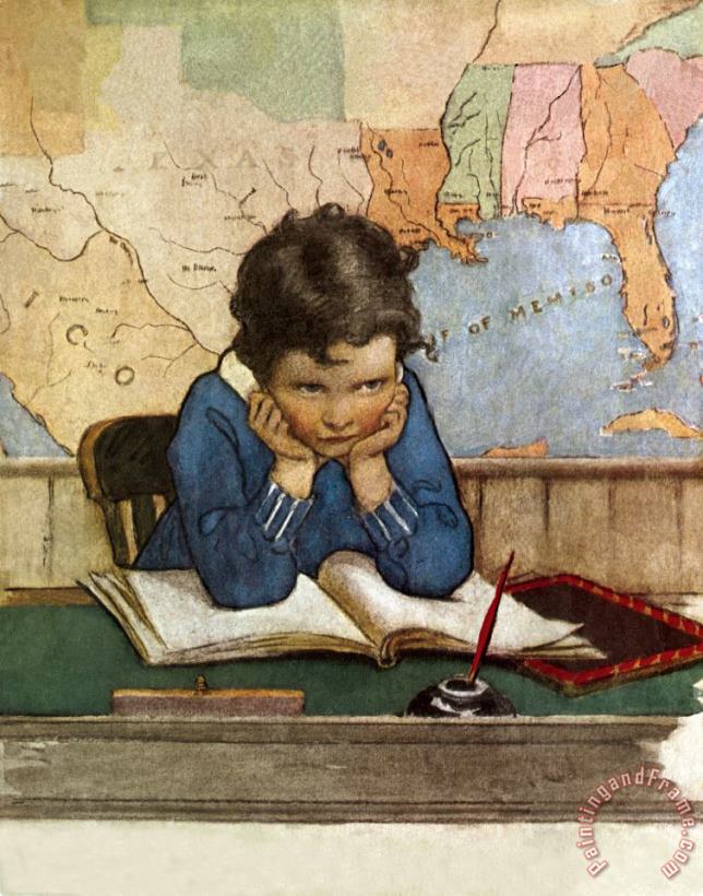 Jessie Willcox Smith Young Boy Day Dreaming at a School Desk Art Print