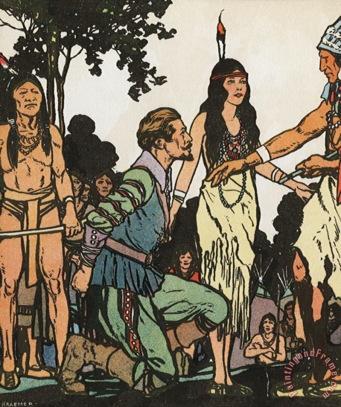 Captain John Smith And Pocahontas painting - J.L. Kraemer Captain John Smith And Pocahontas Art Print