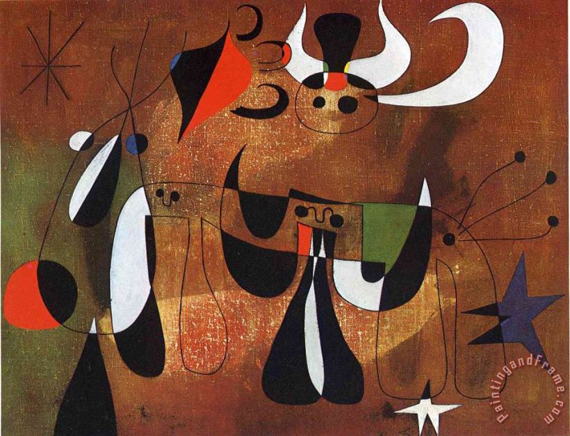 Joan Miro Characters in The Night Art Painting