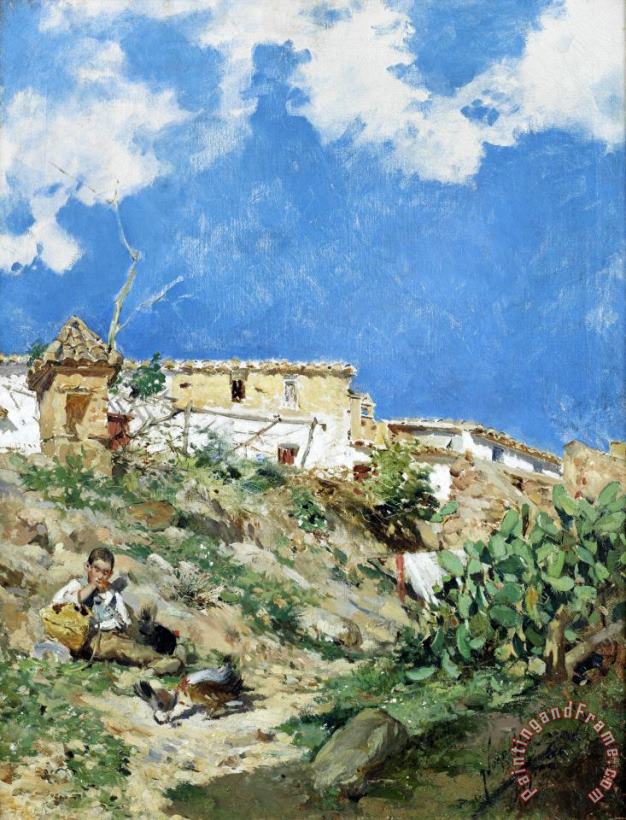 Joaquin Sorolla y Bastida A Landscape with Figure in Sagunto Art Painting