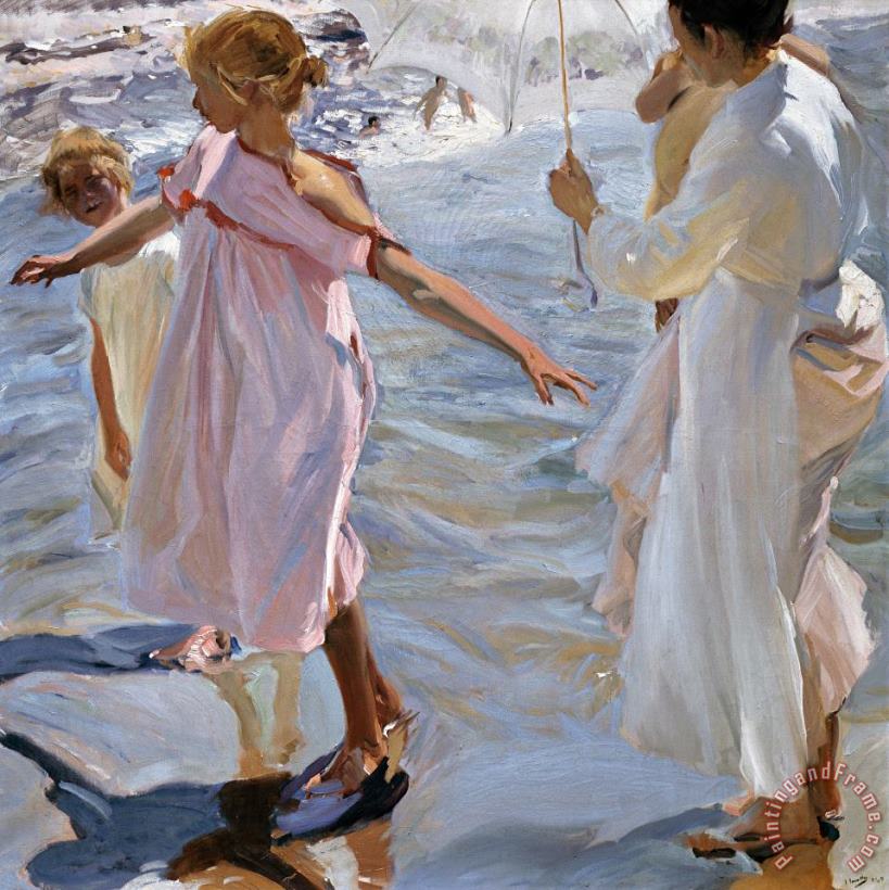 Time for a Bathe, Valencia painting - Joaquin Sorolla y Bastida Time for a Bathe, Valencia Art Print