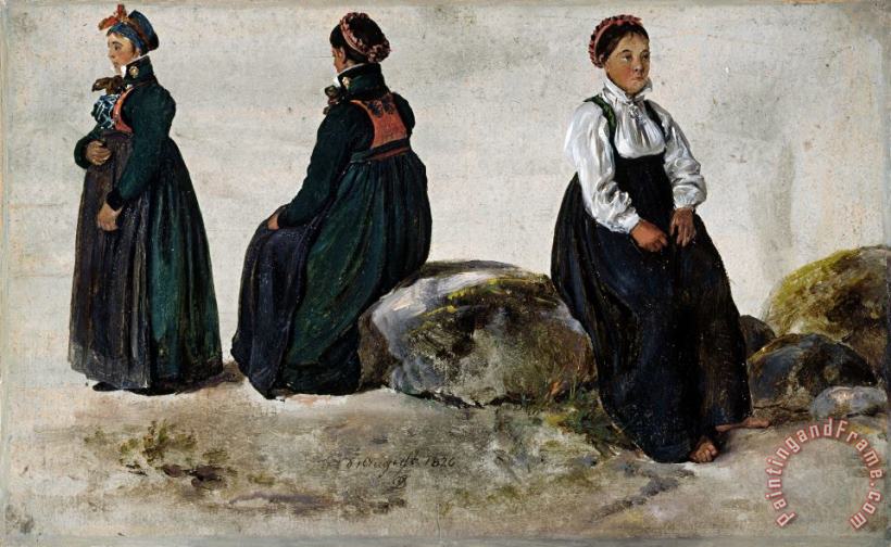 Johan Christian Dahl Studies of Female Costumes From Luster in Sogn Art Print