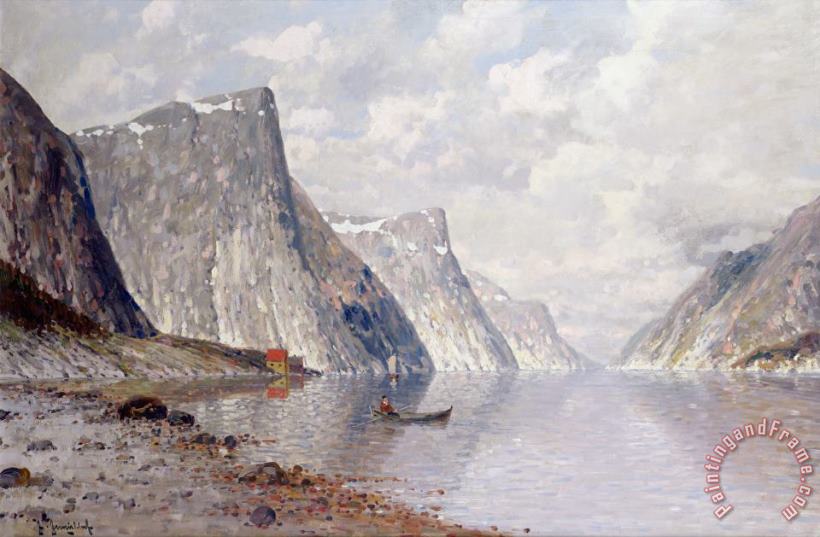 Johann II Jungblut Boating on a Norwegian Fjord Art Painting