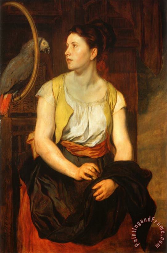 Girl with a Parrot (the Artist's Wife) painting - Johann Von Strasioipka Canon Girl with a Parrot (the Artist's Wife) Art Print