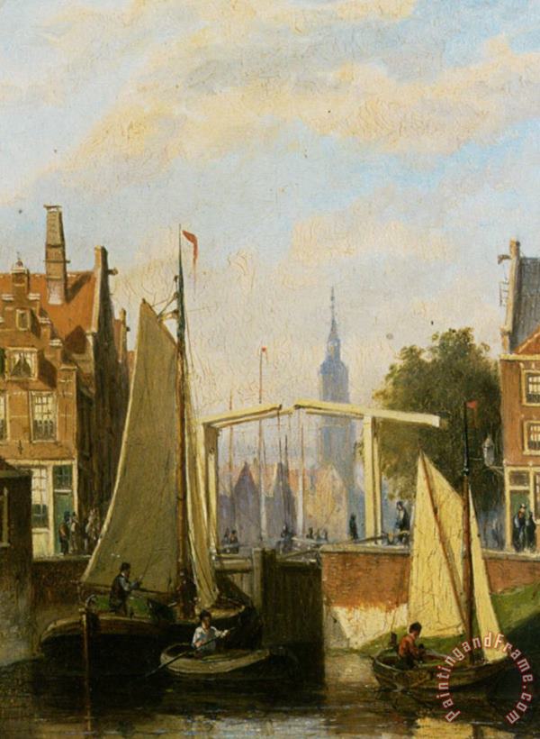 Johannes Frederik Hulk Boats on a Canal in a Dutch Town Art Painting