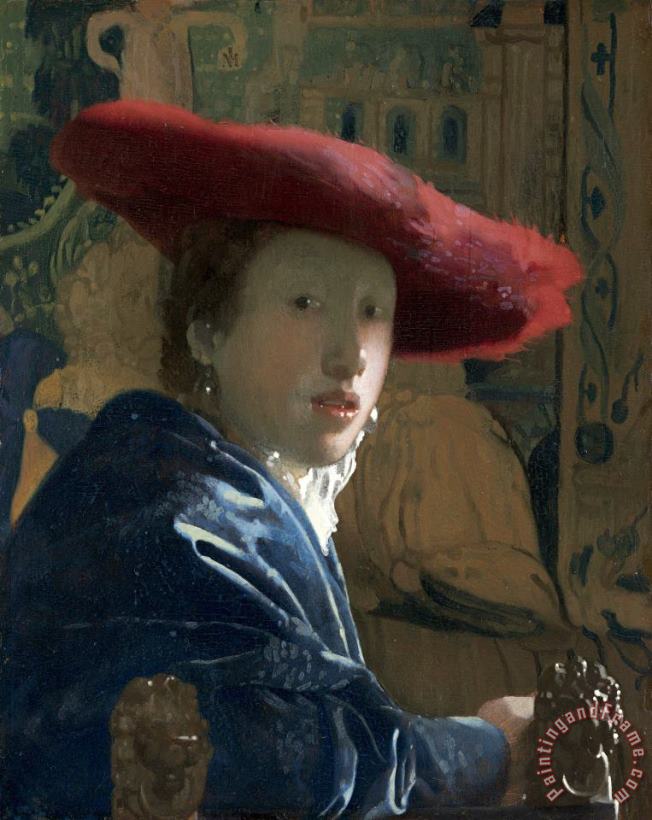 Girl with a Red Hat painting - Johannes Vermeer Girl with a Red Hat Art Print