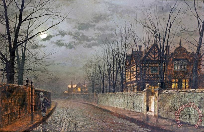 Old English House, Moonlight After Rain painting - John Atkinson Grimshaw Old English House, Moonlight After Rain Art Print