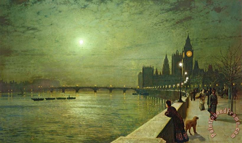 Reflections on the Thames painting - John Atkinson Grimshaw Reflections on the Thames Art Print