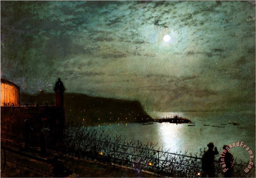 Scarborough by Moonlight From The Steps of The Grand Hotel painting - John Atkinson Grimshaw Scarborough by Moonlight From The Steps of The Grand Hotel Art Print