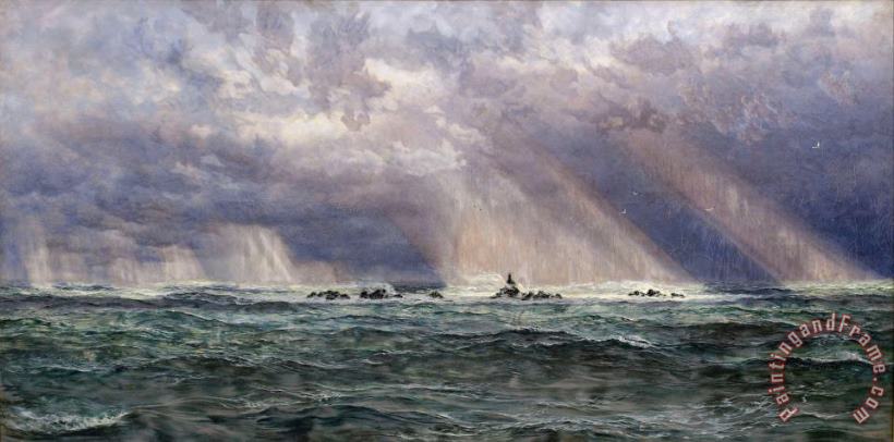 A North West Gale Off The Longships Lighthouse painting - John Brett A North West Gale Off The Longships Lighthouse Art Print