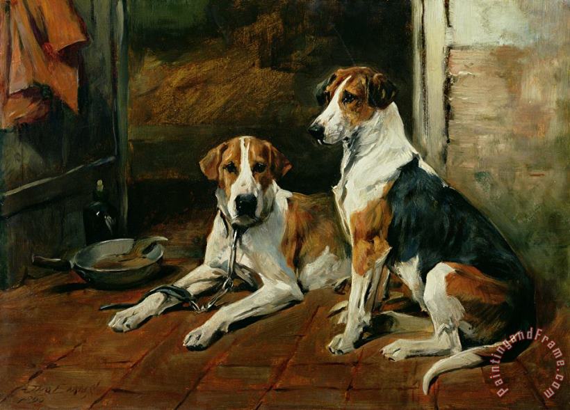 John Emms Hounds in a Stable Interior Art Print