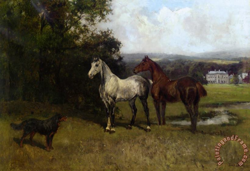 The Colonels Horses And Collie painting - John Emms The Colonels Horses And Collie Art Print