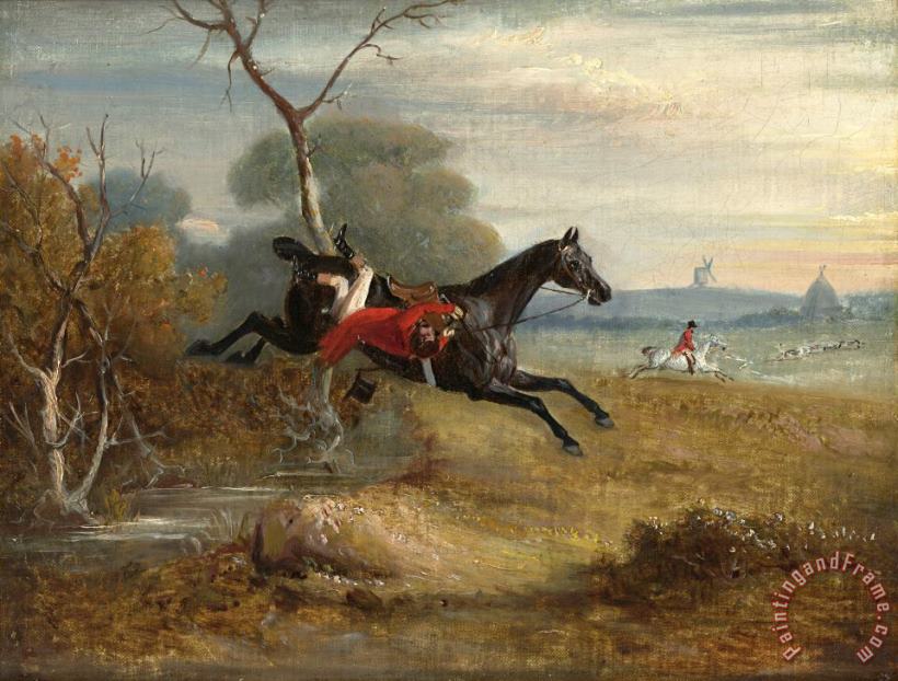 Count Sandor's Hunting Exploits in Leicestershire: No. 5: The Count on Brigliadora Is Displaced From His Saddle, But; Is Carried Hanging at His Bridle painting - John Ferneley Count Sandor's Hunting Exploits in Leicestershire: No. 5: The Count on Brigliadora Is Displaced From His Saddle, But; Is Carried Hanging at His Bridle Art Print
