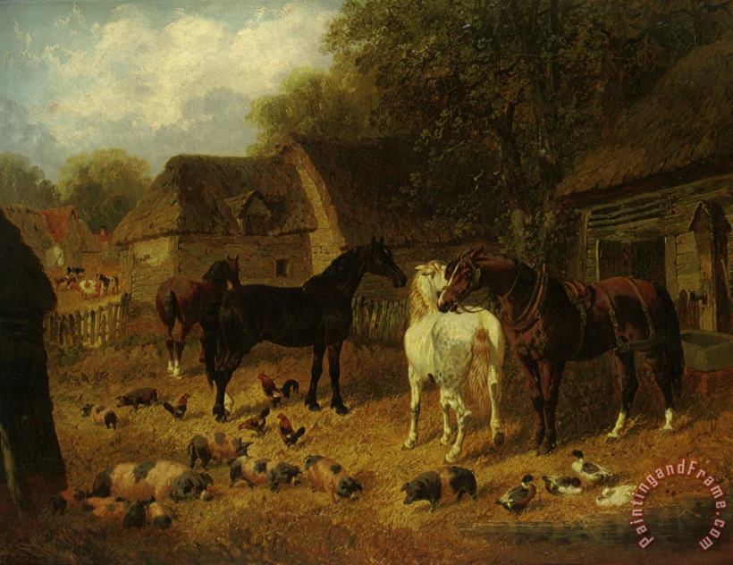John Frederick Herring Jnr Horses Pigs And Ducks Outside a Stable Art Painting