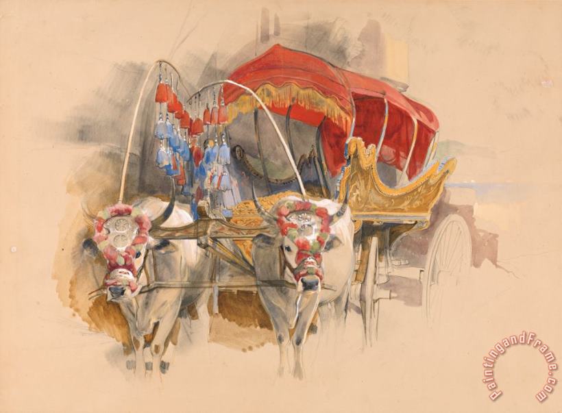 A Turkish Araba Drawn by Two White Oxen, Constantinople painting - John Frederick Lewis A Turkish Araba Drawn by Two White Oxen, Constantinople Art Print