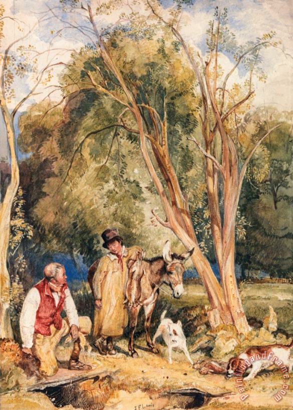 John Frederick Lewis Game Keeper And Boy Ferreting a Rabbit Art Painting